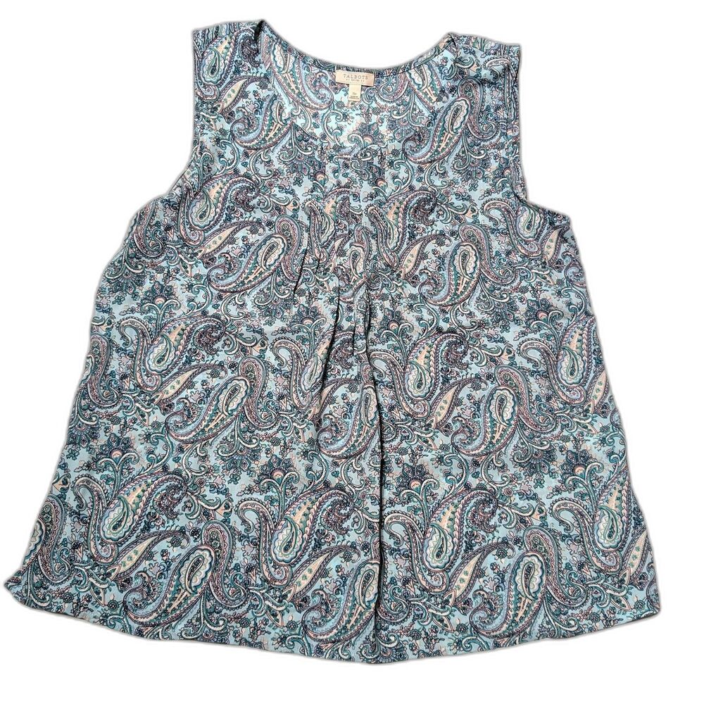 Talbots Petite Size Sp Small Petite Women's Teal Paisley Print Sleeveless Top